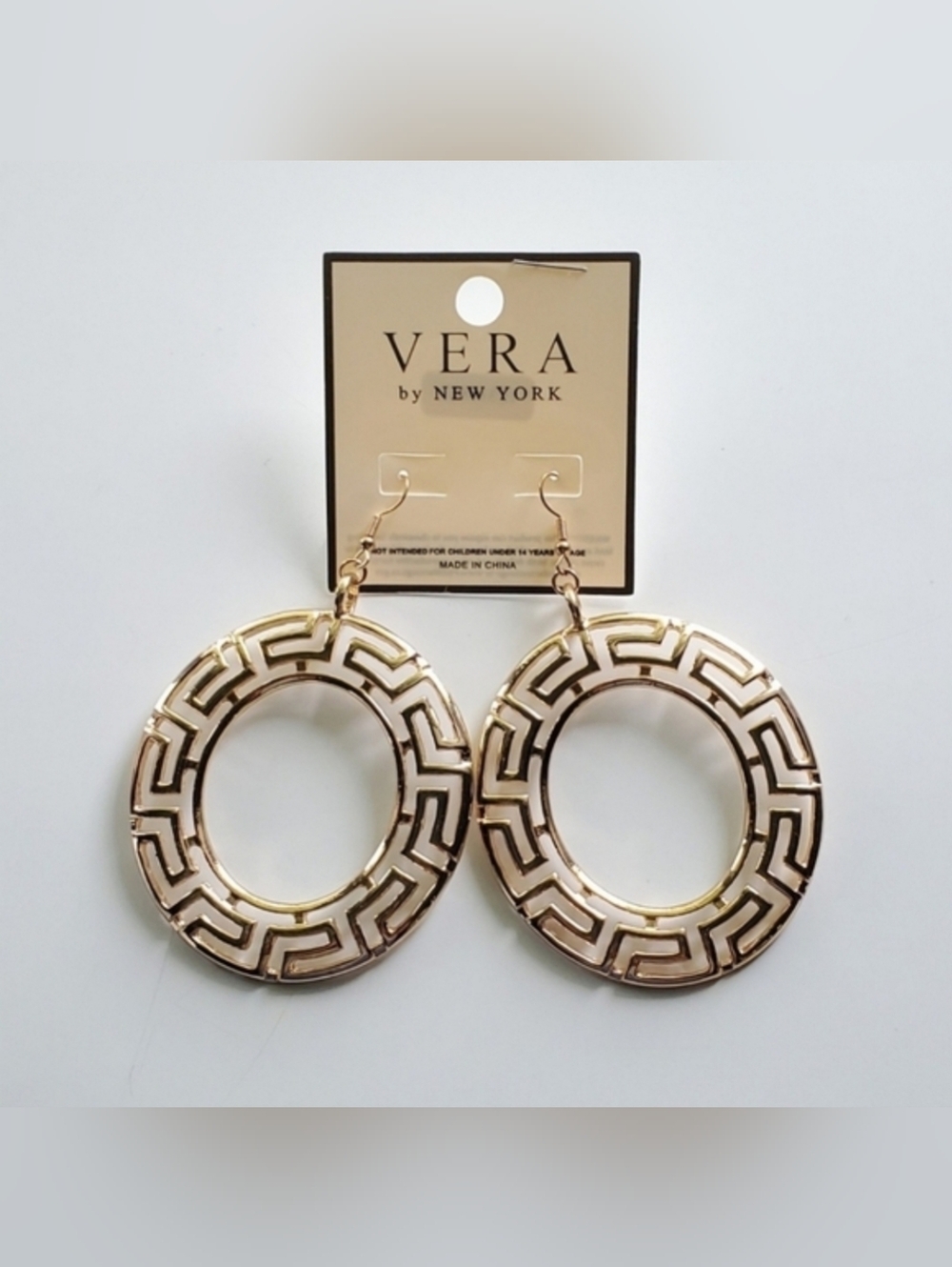 Greek Key Dangle Hoop Earrings - Vintage Design
